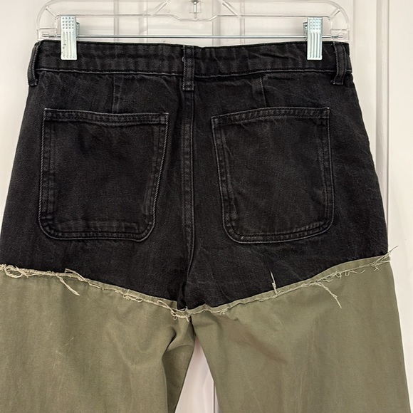 ZARA Women Premium Denim Collection City Worker Black & Green Frayed Hems Pants - Picture 5 of 15